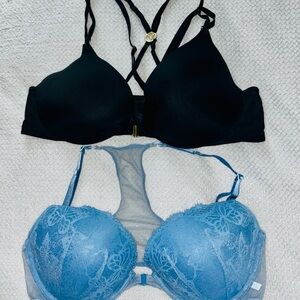 Victoria's Secret Black and Blue Lace Bra Duo